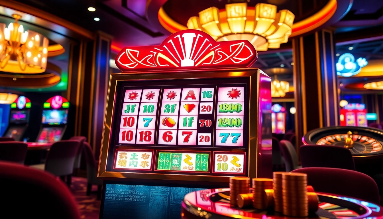 Experience the thrill of the mahjong slot demo with vibrant lights and dynamic gameplay in a luxurious casino setting.