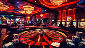 Exciting casino atmosphere featuring xin88 gaming elements, with roulette and poker action.