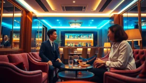 Experience the allure of 인계동셔츠룸 with a warm interaction between a guest and a manager in a sophisticated setting.