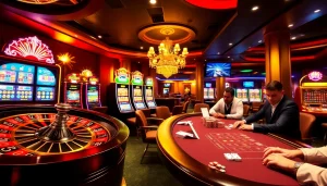 Experience the excitement of gambling at u888 com with vibrant lights and thrilling action.