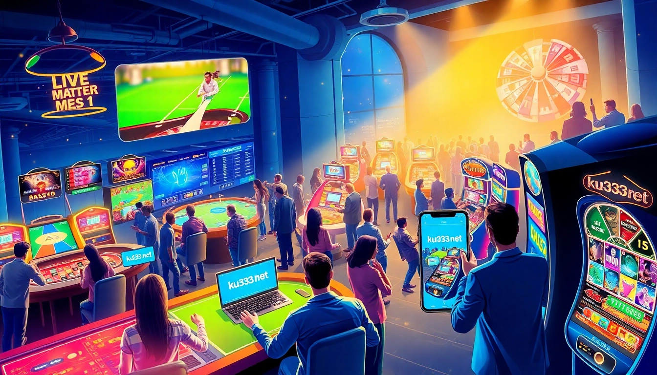 Cảnh diễn ra đầy sinh động với người chơi đa dạng đang tận hưởng nền tảng cá cược trực tuyến ku3933 net, thể hiện sự hứng khởi của casino trực tiếp và cá cược thể thao.