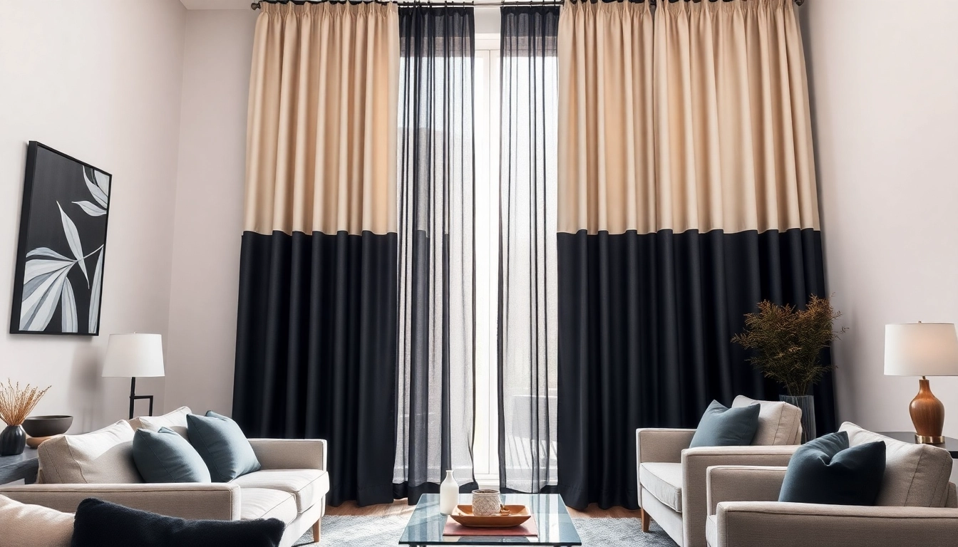 Verduisterende gordijnen in een moderne woonkamer creëren een stijlvolle en gezellige sfeer.